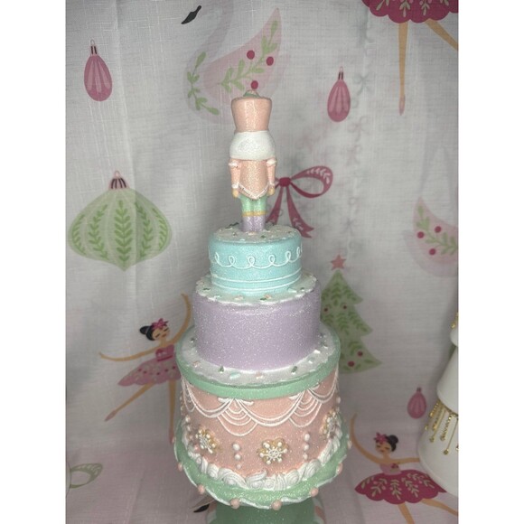 Pastel Three Tiered Clay Cake with Nutcracker Topper Christmas Holiday Decor - Picture 5 of 6